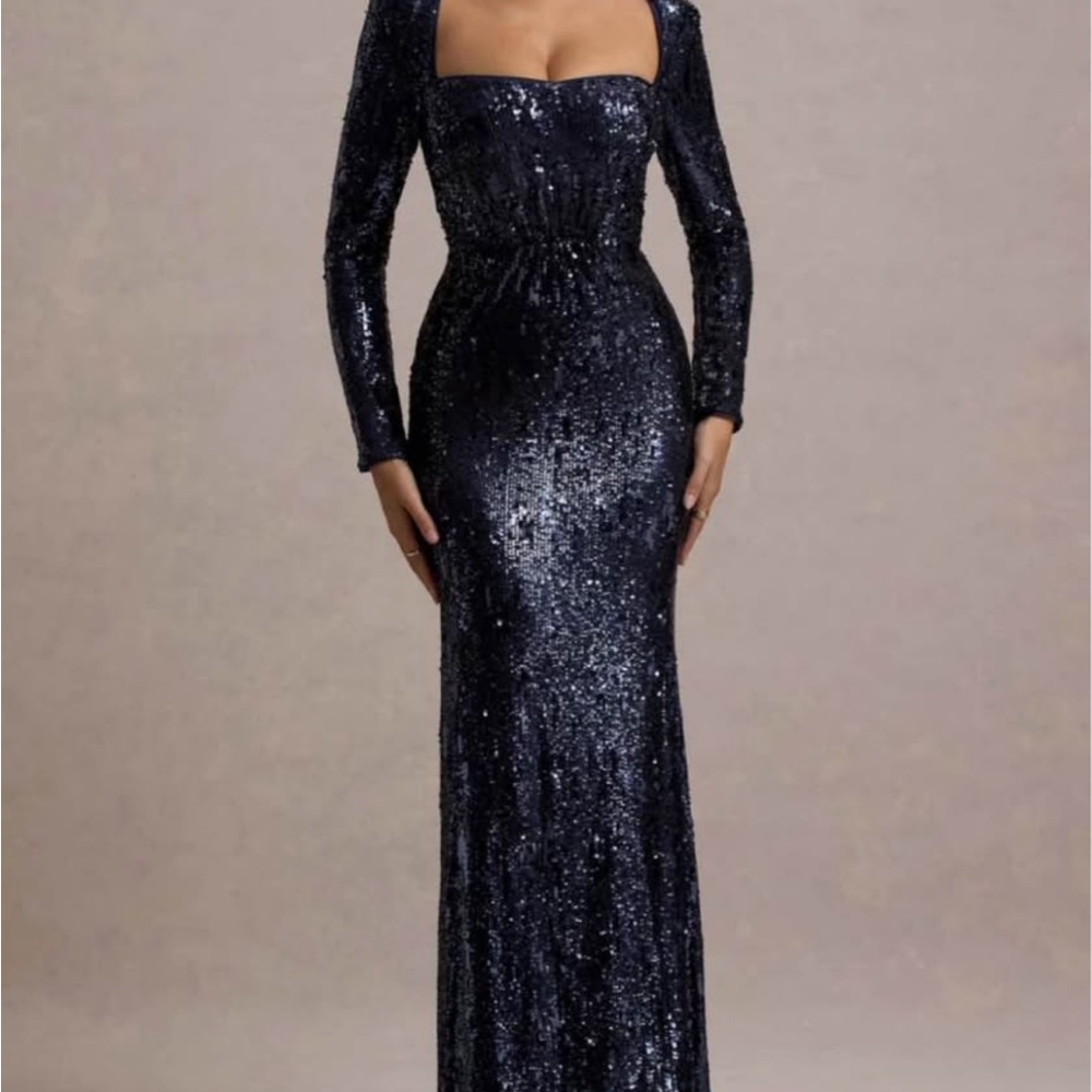 Club L London Midnight Sequin Long Sleeve Dress
